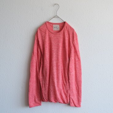 リネンニット mens/M 長袖プルオーバー（レッド）