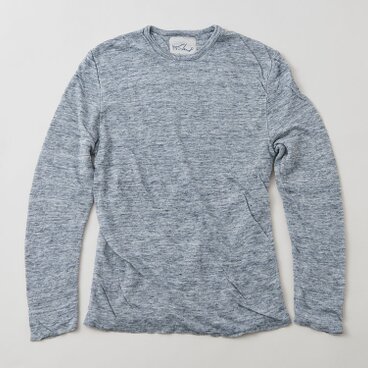 リネンニット mens/M 長袖プルオーバー（ミディアムグレーグレー）
