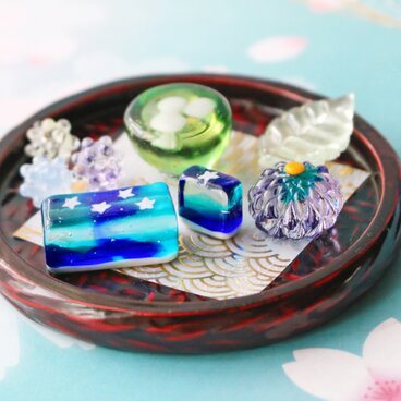 ガラスの和菓子セット(夏の和菓子)★ガラスのミニチュア和菓子店★