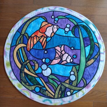 パッチワーク　タペストリー　ステンドグラス　【熱帯魚】