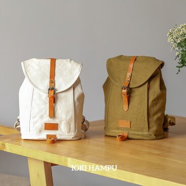 帆布×本革　リュック　背面ポケット付き　撥水　バックパック　マザーズバッグ　リュックサック