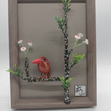 アカショウビン（ミニミニ額）【木彫品】