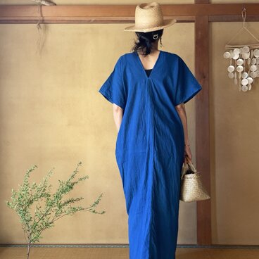 Extra Soft Cotton Tao Kaftan in Indigo/藍染めカフタンワンピース