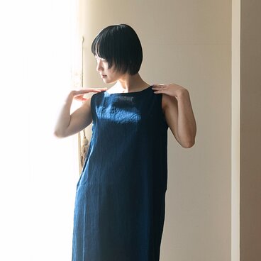 【藍染】OrganicCotton楊柳生地　Aラインワンピース