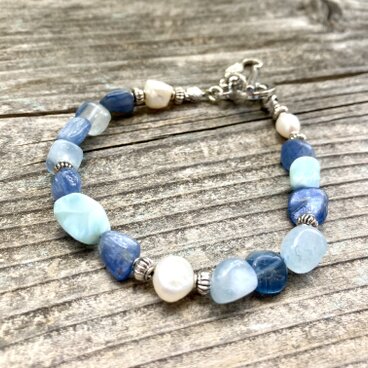 Seahorse Lagoon & Blue Horizon Bracelet ラリマー＆カイヤナイト＆アクアマリブレスレット