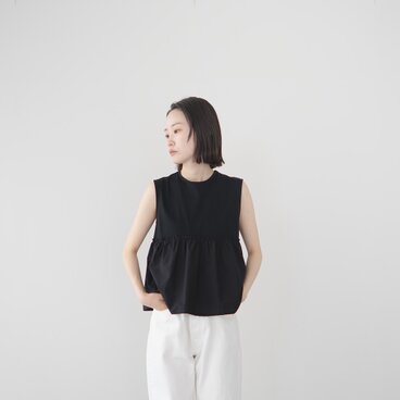 オーガニック超長綿/gathered sleeveless top /black