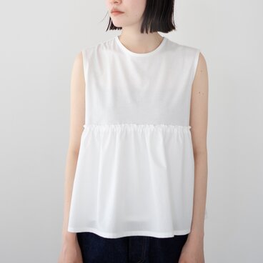 オーガニック超長綿/gathered sleeveless top /white