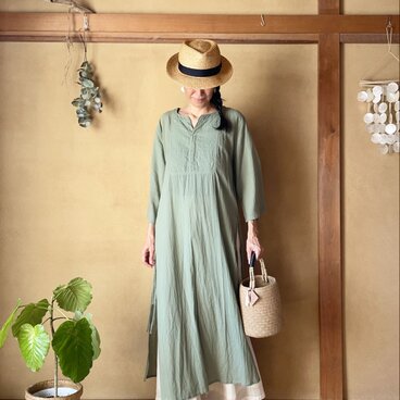 Extra Soft Cotton Leaf Dress in Matcha　