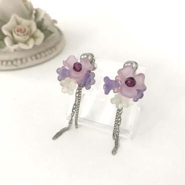フラワー ブーケ イヤリング　パープル パステルカラー 花 紫 紫陽花