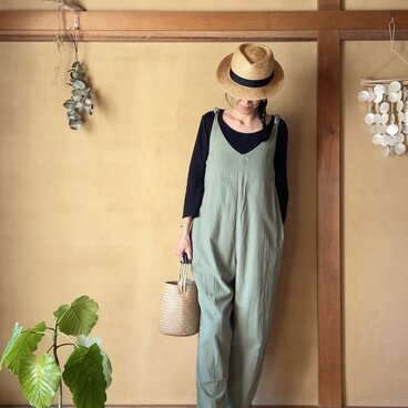 Extra Soft Cotton Yume Jumpsuits in Matcha/ スリムジャンプスーツ