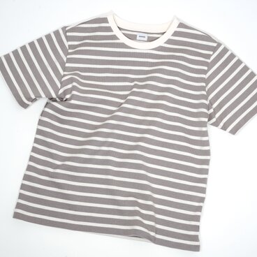 チョコクリームボーダー　クルーネック　バスク半袖Tシャツ