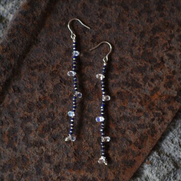 -Rainbow moonstone- 'lapis lazuli・silver' hooks