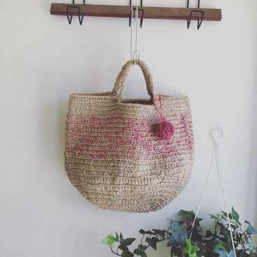 麻紐とピンクのラフィスのバック(26)