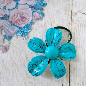 blue black paint enamel flower ヴィンテージブローチ