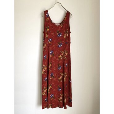 Vintage 90s USA flower design red sleeveless long one piece