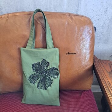 【sale】【トートバッグ】モスグリーン×ブラックフラワーレース【0861】