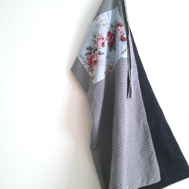 格子柄×花cotton Tablier