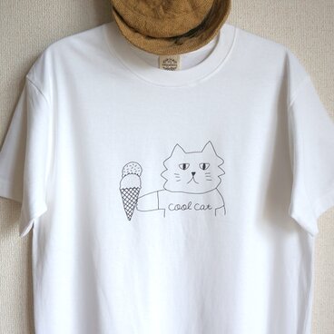 オーガニックコットン【半袖/長袖】「cool cat（ブラック×ナチュラル／ホワイト）Tシャツ