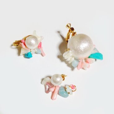 サマーカラーコットンパールピアス/イヤーカフ