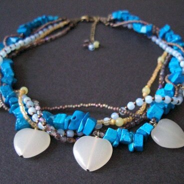 ターコイズとイエロージェイドの５連チョーカー