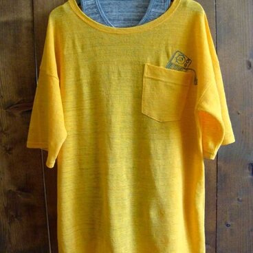 リネン　刺繍Ｔシャツ/イエロー