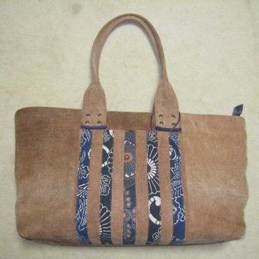 大きい旅行鞄（酒袋と藍型染め）№４