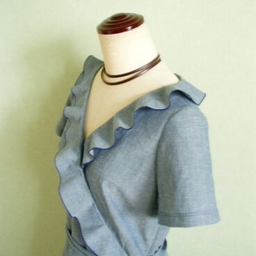 sold ひらひらラッフルのカシュクール綿麻スモーキーブルー