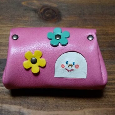 ninmari 革コインケース　ピンク×キイロ