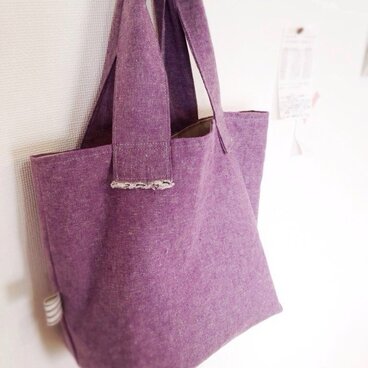 風合いを楽しむ、くったりリネン混トート(パープル) L