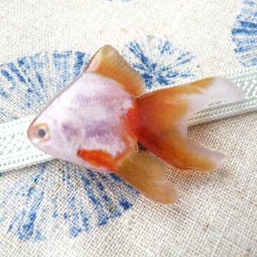 （帯留）琉金型の金魚　白×橙〈小〉