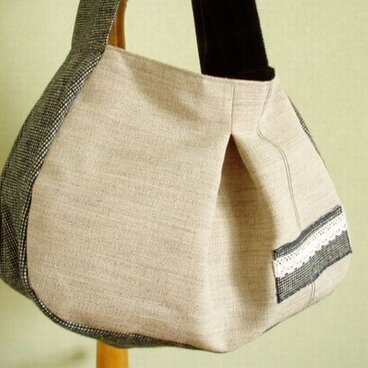 sold 大きめマチのぷっくりたっぷりバッグ麻×ツイード