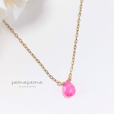 14kgf♡宝石質AAAカルセドニー フューシャピンク一粒ネックレス