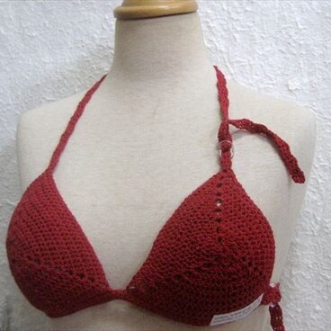 肌に優しい　コットン100%かぎ針編みブラ　赤