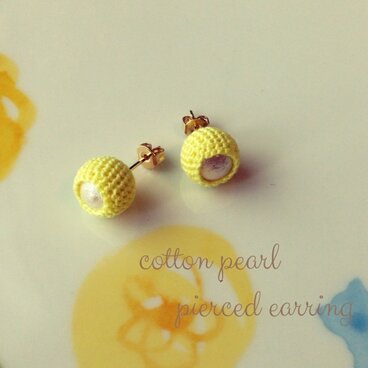 【☆再販☆】コットンパール ピアス〜Yellow〜