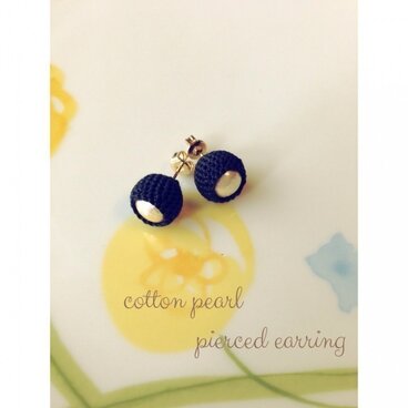 【☆再販☆】コットンパール　ピアス〜Black〜