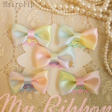 ベビーヘアクリップMyRibbonイニシャルチャーム＊受注製作