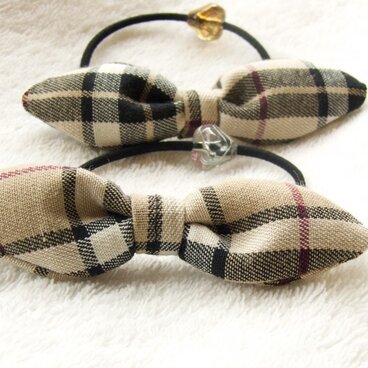 チェック柄リボン型ヘアーゴム