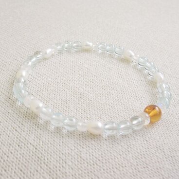 〜一点物〜パール、トパーズ、ムーンストーン、琥珀ブレスレット