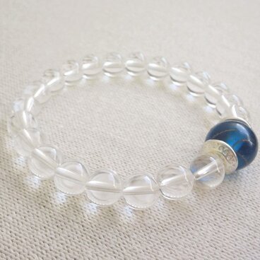〜一点物〜瑠璃＊水晶〜ブルー瑠璃玉と水晶玉のブレスレット〜