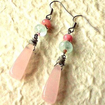 ローズクォーツ＆レモンクリソプレーズ・ピアス