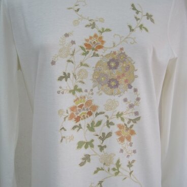 草花に丸紋 長袖Ｔシャツ(ＬＬサイズ)