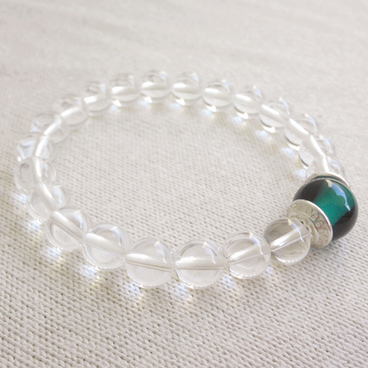 〜一点物〜孔雀緑瑠璃玉＊水晶玉のブレスレット〜