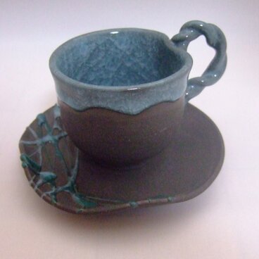 氷裂貫入釉　カップ＆ソーサ