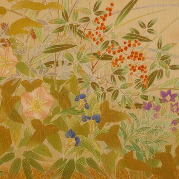 百花繚乱   手描き友禅染  屏風