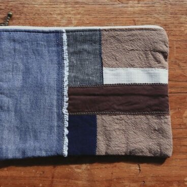 M様専用　外ポケット付き配色ポーチ　ベージュ　