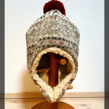 耳当て付きモコモコ帽子 ベージュ