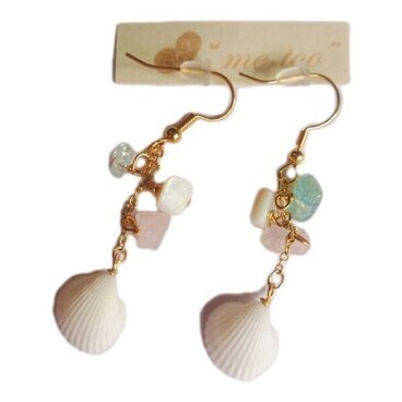 T/P 白貝と天然石のピアス(14kgf)