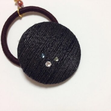 シルクのヘアゴム（西陣織：黒銀）