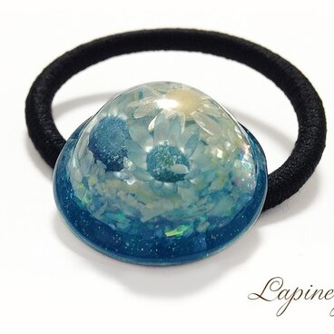 フラワードームのレジンヘアゴム（ブルー）