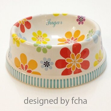 ［SOLD］お名前入り　お花のペットフードボウル  Mサイズ